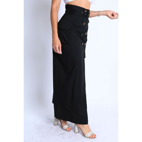 Women Asymmetric Self Belted Pockets Detailed Maxi Skirt Formal Casual - Picture 10 of 10